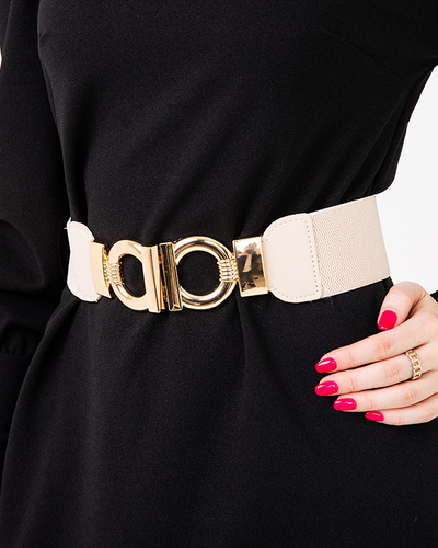 Royalfashion Beżowy elastyczny pasek z ozdobną złotą klamrą