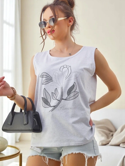 Royalfashion bombažna ženska brezrokavnica s kamni FLOWERS