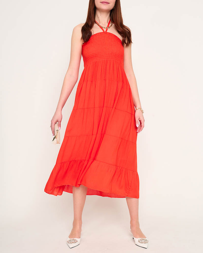 Royalfashion Pomarańczowa sukienka midi PLUS SIZE