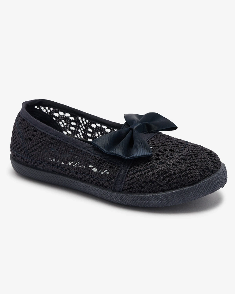 Royalfashion Dziewczęce granatowe tenisówki slip on z kokardką Sweet Time