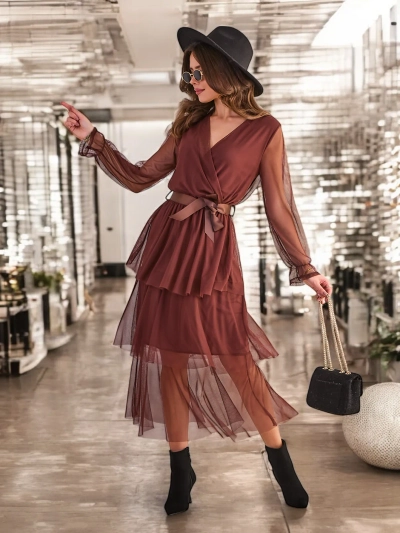 Royalfashion Duga ženska haljina sa naborima