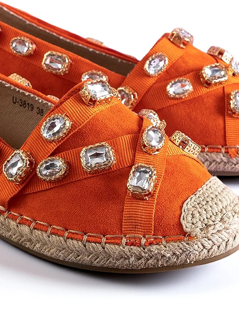 Royalfashion Pomarańczowe damskie espadryle z kryształkami Wamba