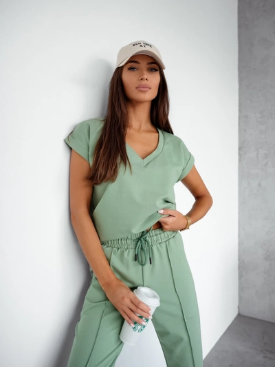 Royalfashion Ženski bombažni športni komplet s kratkimi rokavi