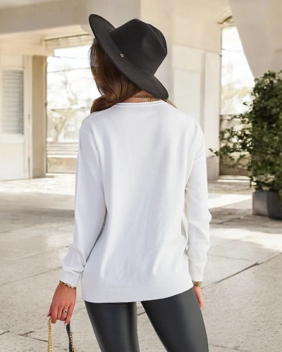 Royalfashion Bel ženski pulover s srčnim izrezom