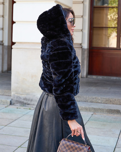 Royalfashion Dvostranska ženska jakna s krznom v črni barvi