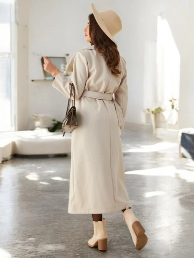 Royalfashion Ženski maxi plašč s pasom