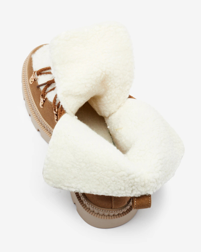 Royalfashion Ženski izolirani škornji traper z ovčjo kožo v kamelji barvi Lery Walk