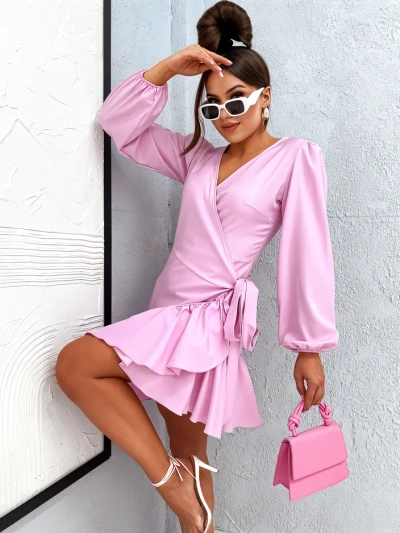 Royalfashion Ženska mini obleka s čipkami in kravato