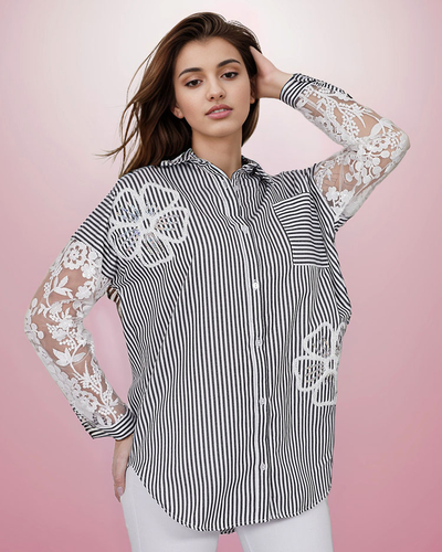 Royalfashion Ženska črtasta srajca s čipko