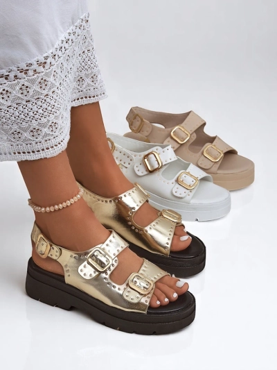 Royalfashion Sandale de damă cu talpă mai groasă și pietre ornamentale Rocky Chic