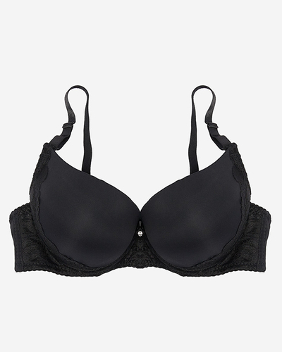 Royalfashion Gładki damski biustonosz z koronką w czarnym kolorze