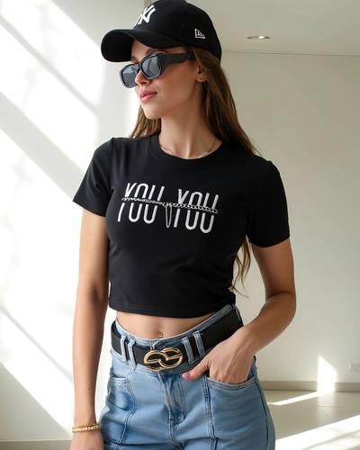 Royalfashion Ženski bombažni crop top z napisom