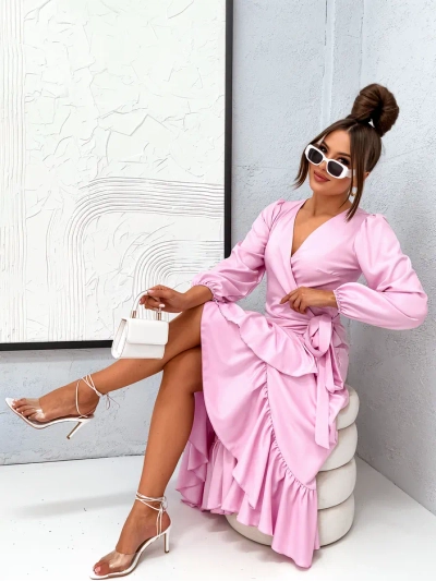 Royalfashion Povezala žensko midi obleko z naborki