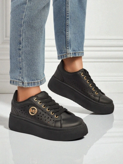 Aurelia Nero - Črna platforma Royalfashion iz eko usnja, model LH201-8