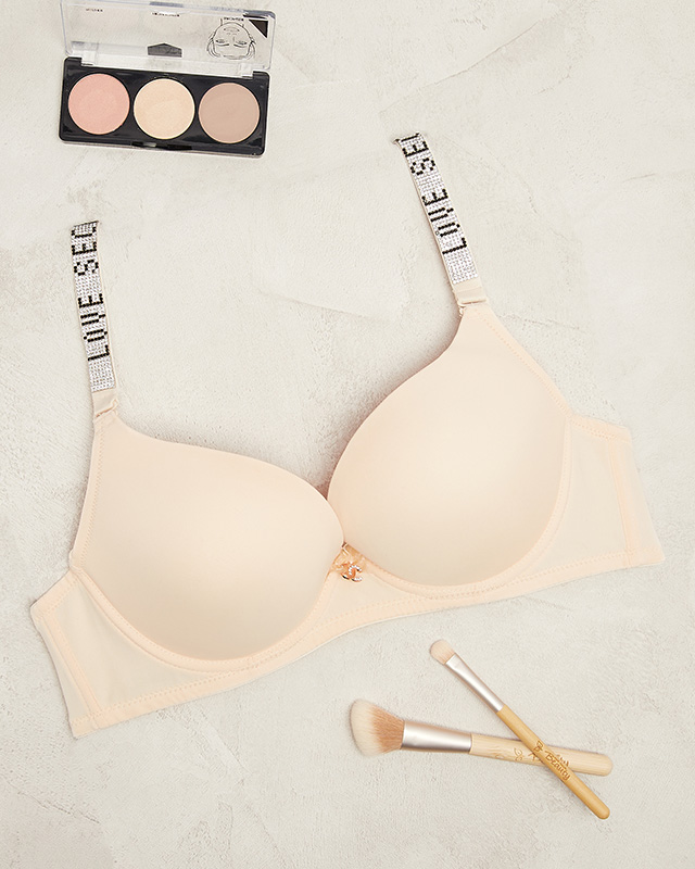 Royalfashion Beżowy gładki usztywniany biustonosz ze zdobionymi ramiączkami