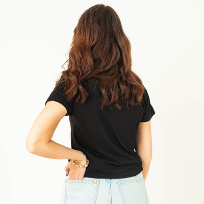 Royalfashion Czarny damski t-shirt z napisem z cekinów