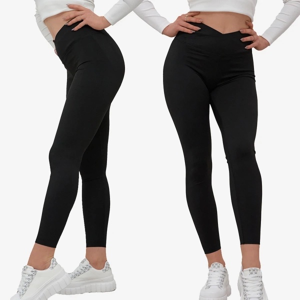 Royalfashion Czarne legginsy damskie z szeroką gumą w pasie