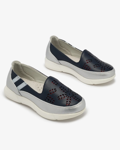 Dziewczęce srebrno - granatowe tenisówki slip on Ewesgi - Obuwie