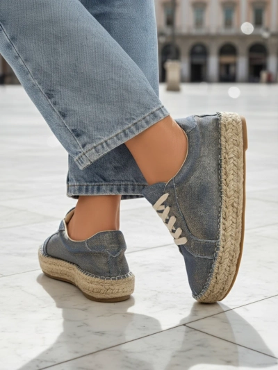 Aurelia Denim Espadrillos – ženski copati s plosko peto iz tkanine
