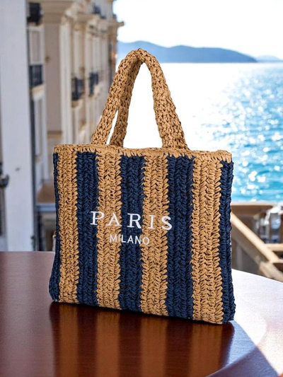 Royalfashion Velika ženska torba iz slame Slamnate črte