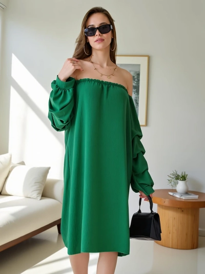 Royalfashion Gladka ženska obleka v španskem slogu z naborki