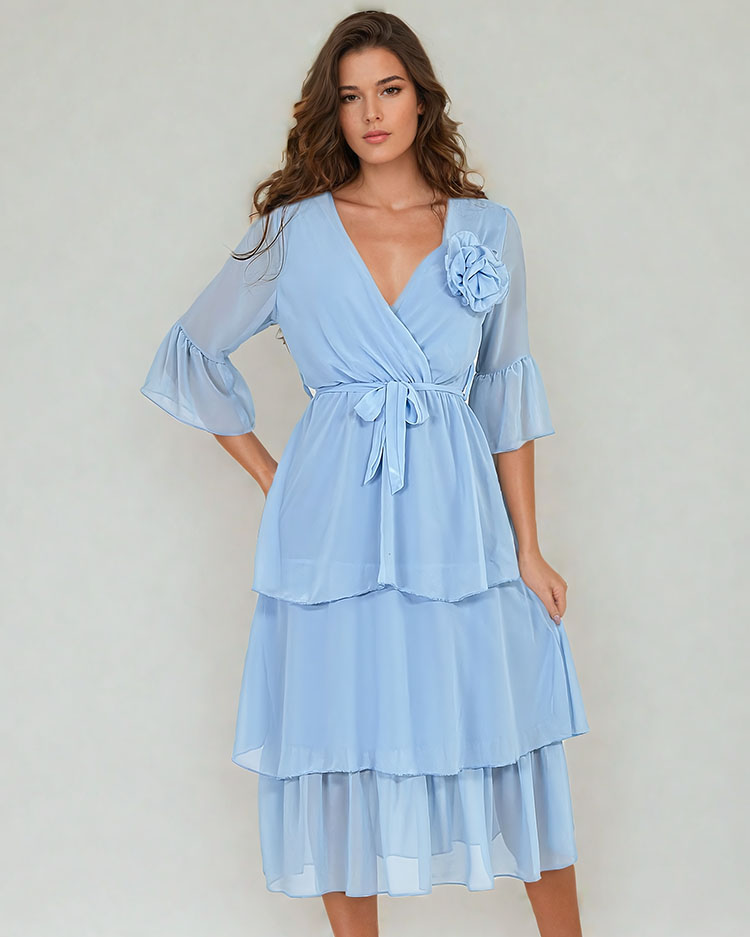 Royalfashion Ženska midi obleka z volančki