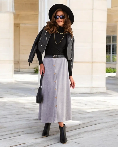 Royalfashion Žensko midi krilo z okrasnimi gumbi
