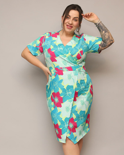 Royalfashion Ženska cvetlična obleka iz blaga PLUS SIZE