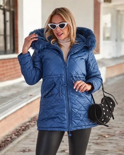 Royalfashion Ženska prešita jakna v modri barvi
