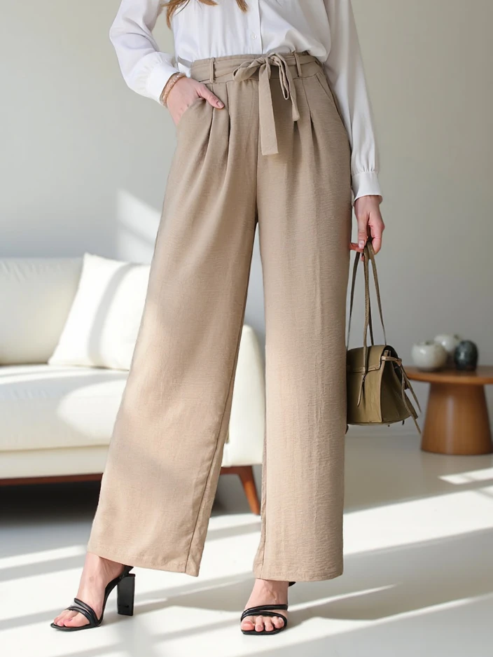 Royalfashion Ženske široke hlače s pasom