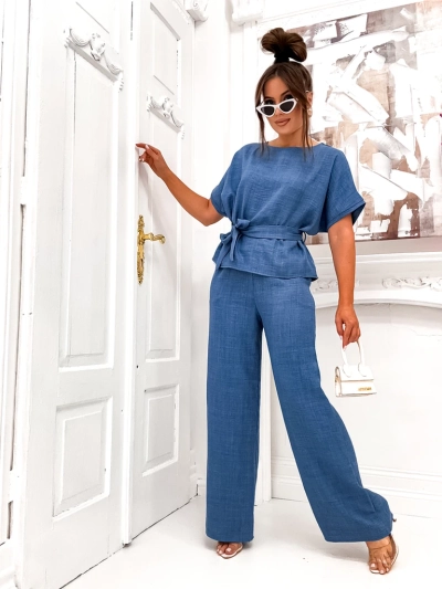 Royalfashion Ženski set s kratkimi rokavi in širokimi hlačami