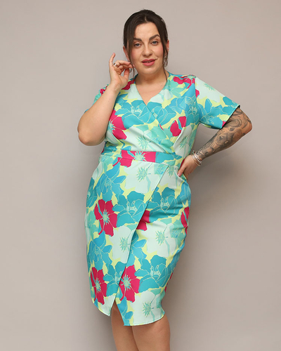 Royalfashion Ženska cvetlična obleka iz blaga PLUS SIZE