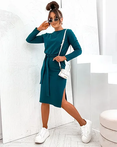 Royalfashion Ženska bombažna obleka do kolen