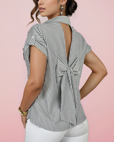 Royalfashion Ženska črtasta srajca z lokom