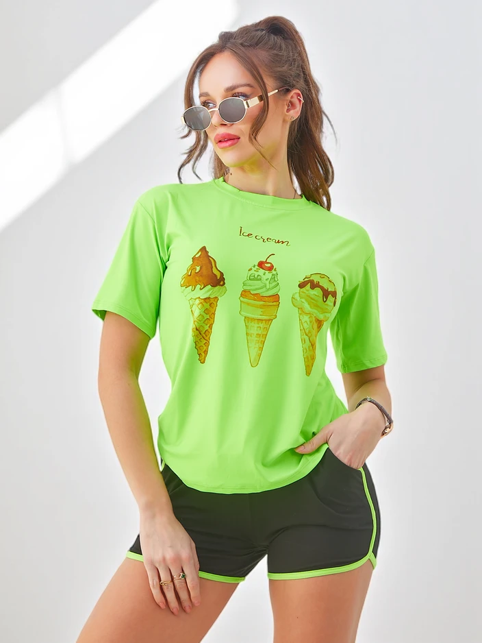 Royalfashion Ženski športni komplet s t-shirtom in kratkimi hlačami Sladoled