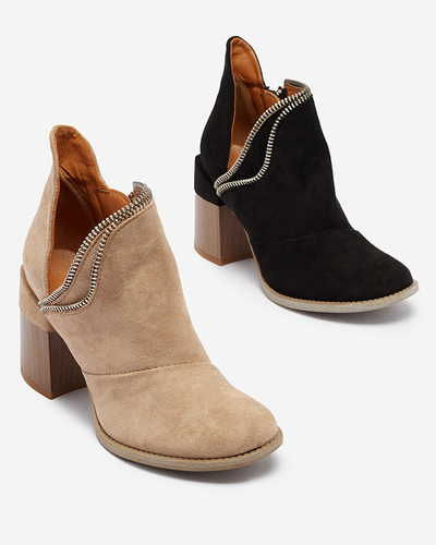 Royalfashion Jasnobrązowe damskie ocieplane botki na słupku Mukis