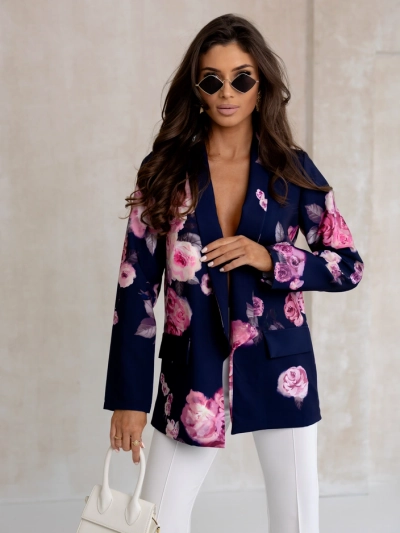 Royalfashion Ženski blazer brez zapiranja z rožami