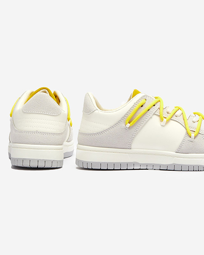 Royalfashion Biało - szare sportowe sneakersy damskie z żółtymi sznurówkami Olierinc