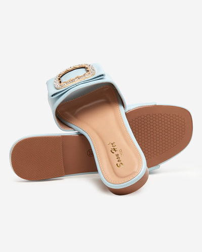 Royalfashion Niebieskie damskie klapki z ozdobą z cyrkoniami Iteria