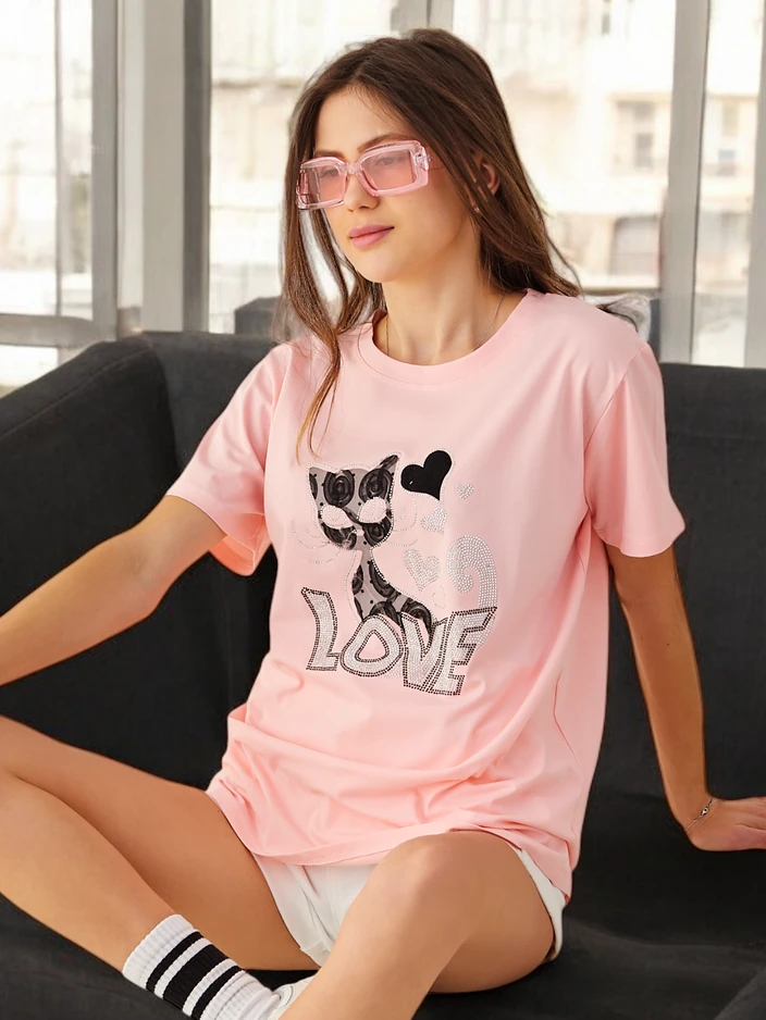 Royalfashion Ženska bombažna majica Cat Love
