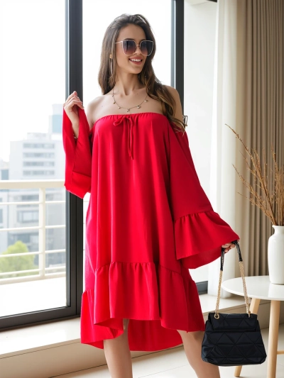 Royalfashion Ženska obleka brez naramnic z naborki oversized