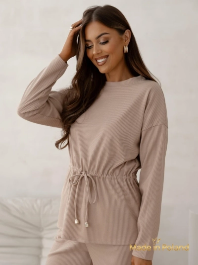 Royalfashion Ženski bombažni komplet, videz pletenine, rebrast