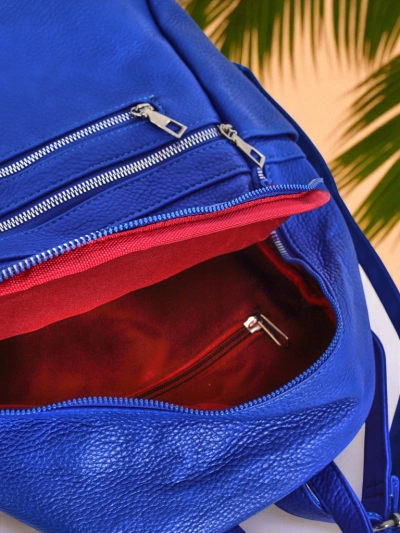 Ženski nahrbtnik Callisto Royal Blue — velik, moden iz eko usnja z zadrgo