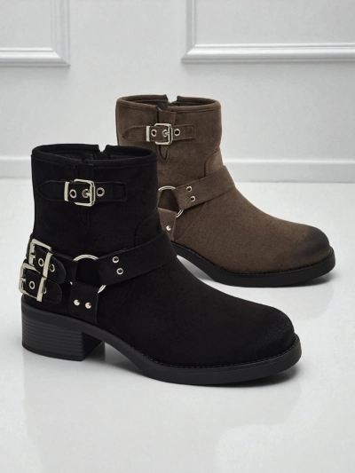 Botas tobilleras de mujer de ante ecológico con hebillas Valtos