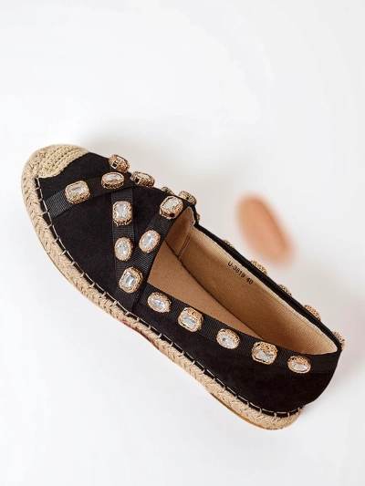 Royalfashion Czarne damskie espadryle z kryształkami Wamba