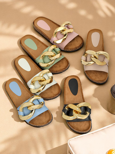 Royalfashion Črni ženski natikači z okrasjem Sofig