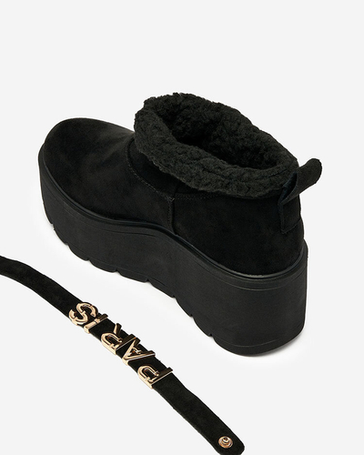 Royalfashion Črni ženski škornji a'la snežni škornji z ornamentom Parisela