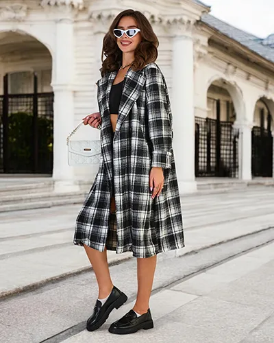 Royalfashion Ženski karirasti plašč