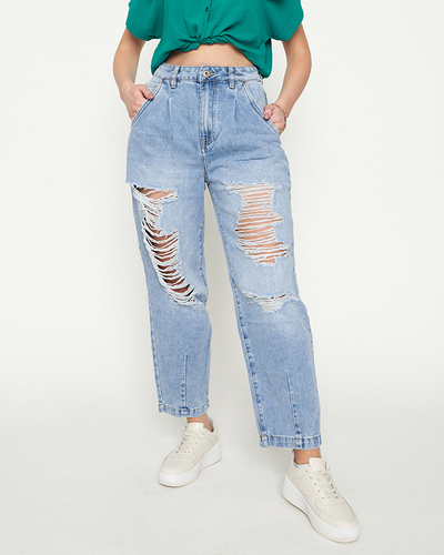 Royalfashion Jasnoniebieskie damskie spodnie jeansowe z dziurami