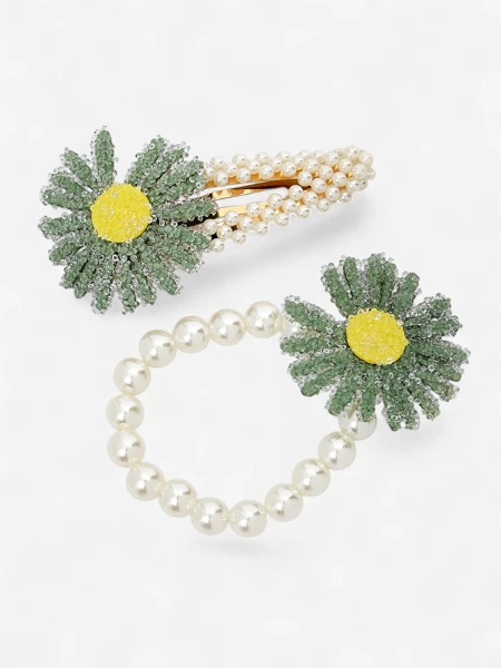 Royalfashion Set sponk in elastik z rožo Flora Perla